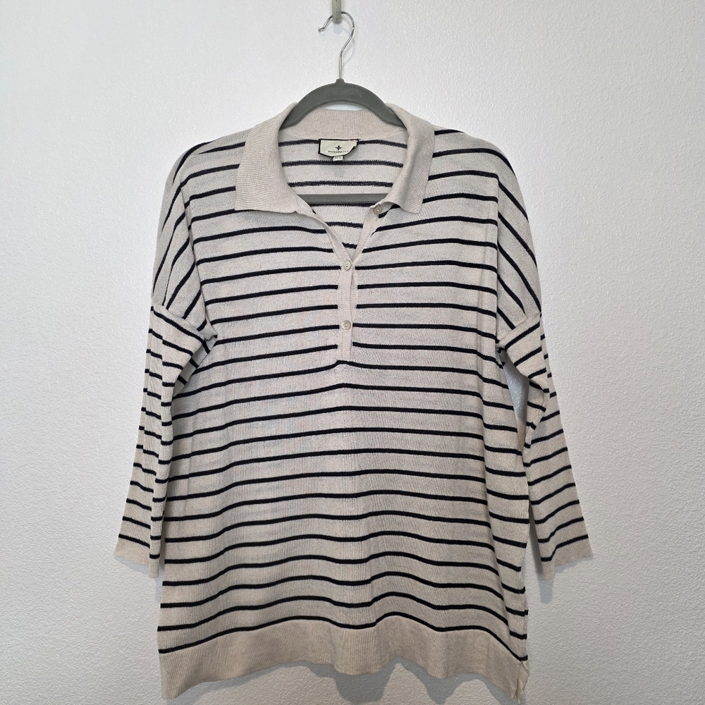Tuckernuck Clayton Striped Knit Linen Polo Long Sleeve Sweater - Picture 2 of 9
